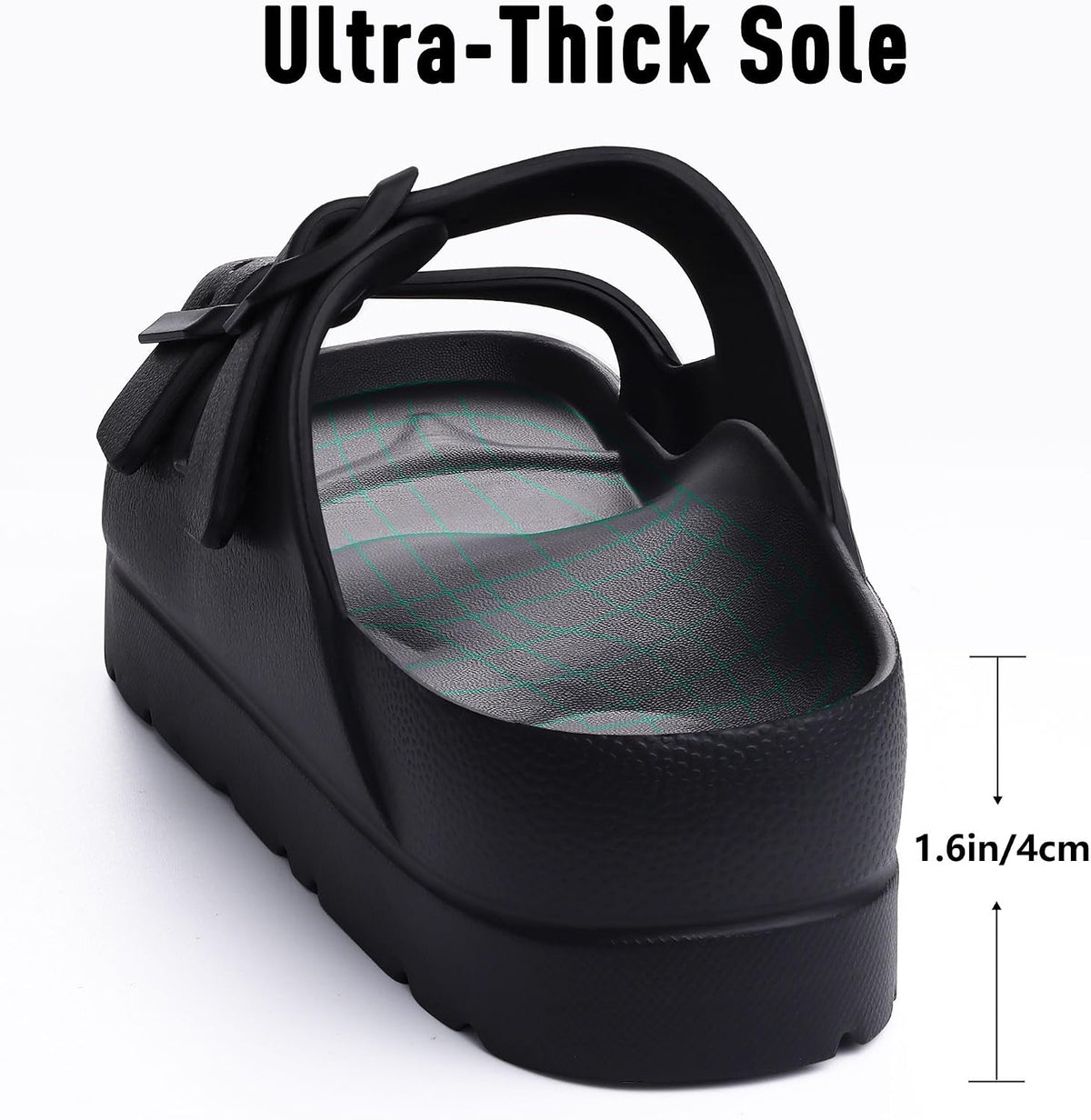 Goosecret Women's Comfortable Arch Support Walking Platform Sandals | Lightweight Chunky Slip-On Foam Slides with Adjustable Buckle, Sandals for Beach and Daily Wear