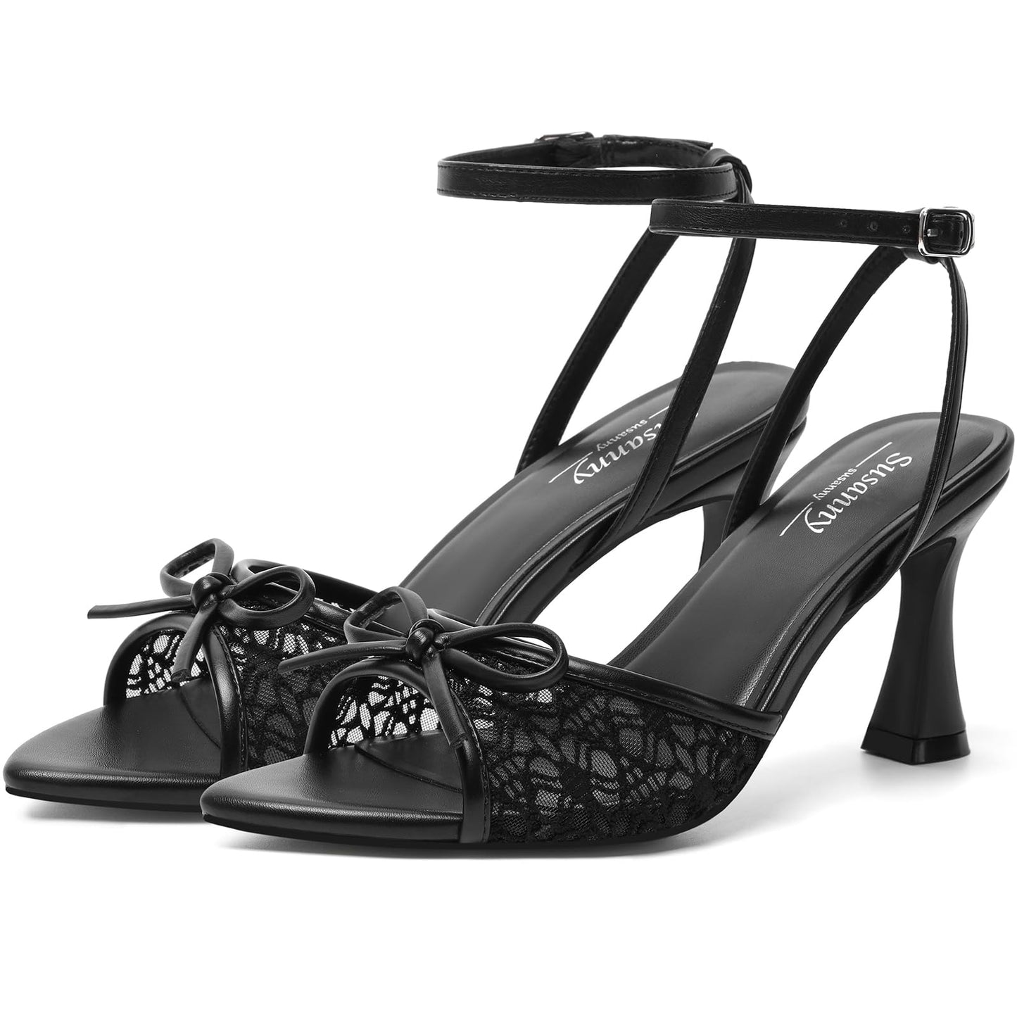 Susanny High Heels for Women Pointed Open Toe Strappy Chunky Block Heels Ankle Strap Stiletto Kitten Heeled Sandals Wedding Bridal Party Prom Sexy Dress Shoes