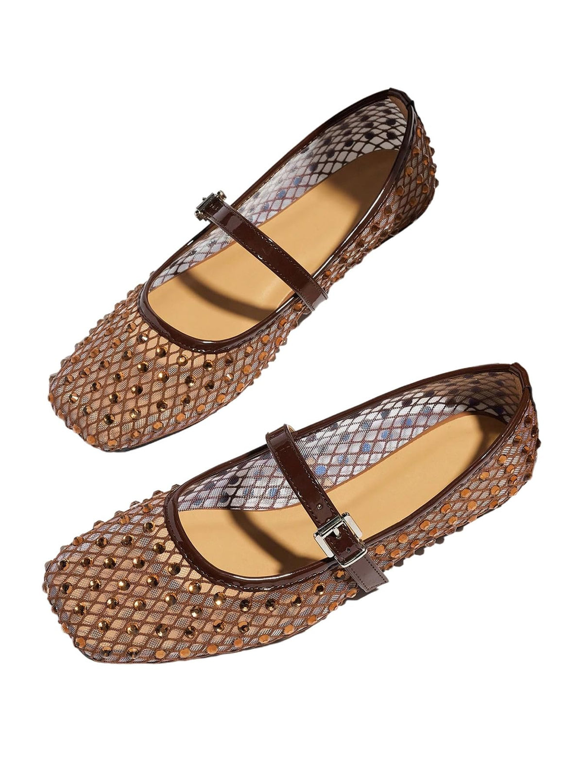 BEAUDRM Women's Polka Dots Mesh Ballet Flats Cute Lace Ballerina Flats | Closed Toe, Square Maryjane Flat, Dressy Casual Work Shoes, Leopard, Lace, Floral, Wedding