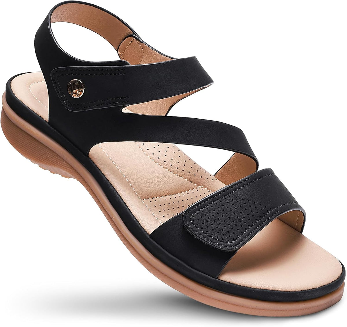 Littleplum Womens Sandals Arch Support – Comfortable Flat Sandals for Women, Summer Breathable Adjustable Orthotic Walking Shoes for Beach,Travel