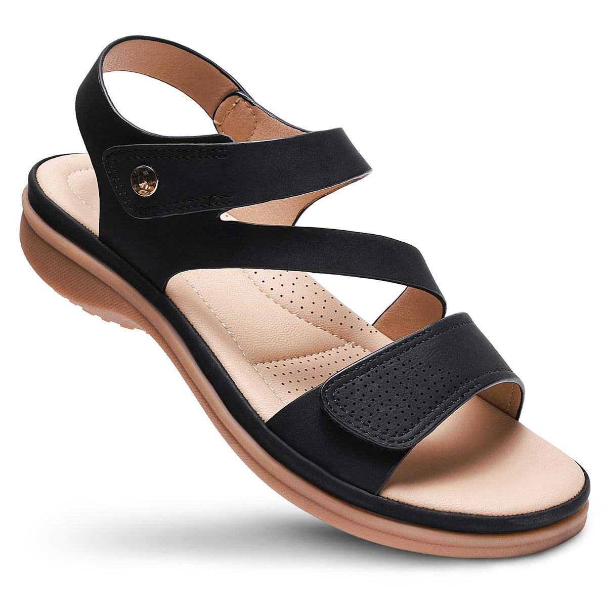 Littleplum Womens Sandals Arch Support – Comfortable Flat Sandals for Women, Summer Breathable Adjustable Orthotic Walking Shoes for Beach,Travel