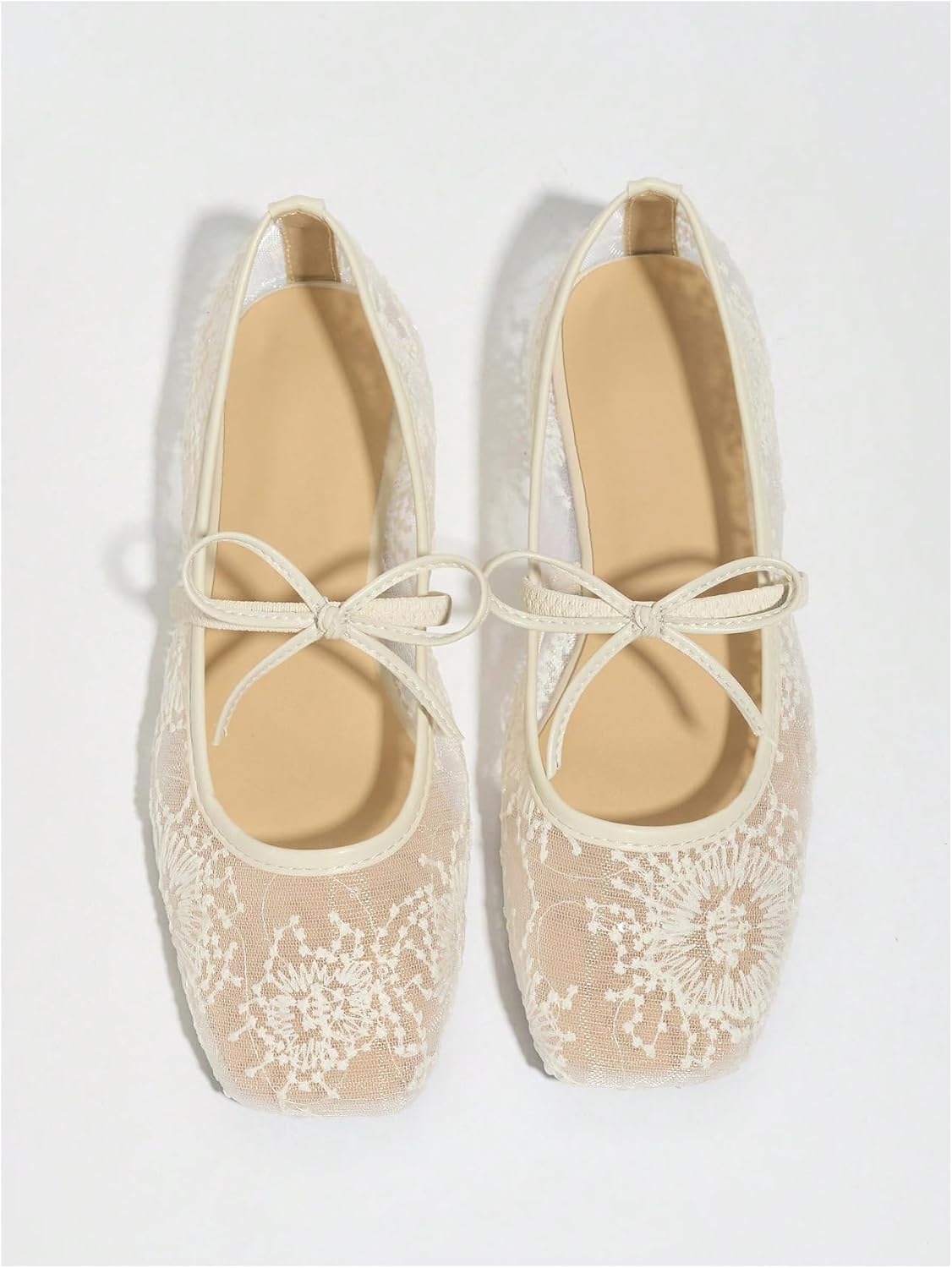 BEAUDRM Women's Polka Dots Mesh Ballet Flats Cute Lace Ballerina Flats | Closed Toe, Square Maryjane Flat, Dressy Casual Work Shoes, Leopard, Lace, Floral, Wedding