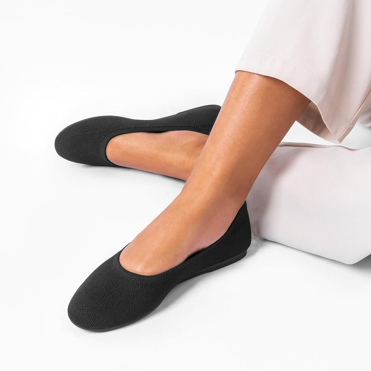 DREAM PAIRS Women's Dress Knit Ballet Comfort Flats | Comfortable Round Toe Slip-On Flexible Portable Breathable Dress Office Flats for Daily Walking and Travel