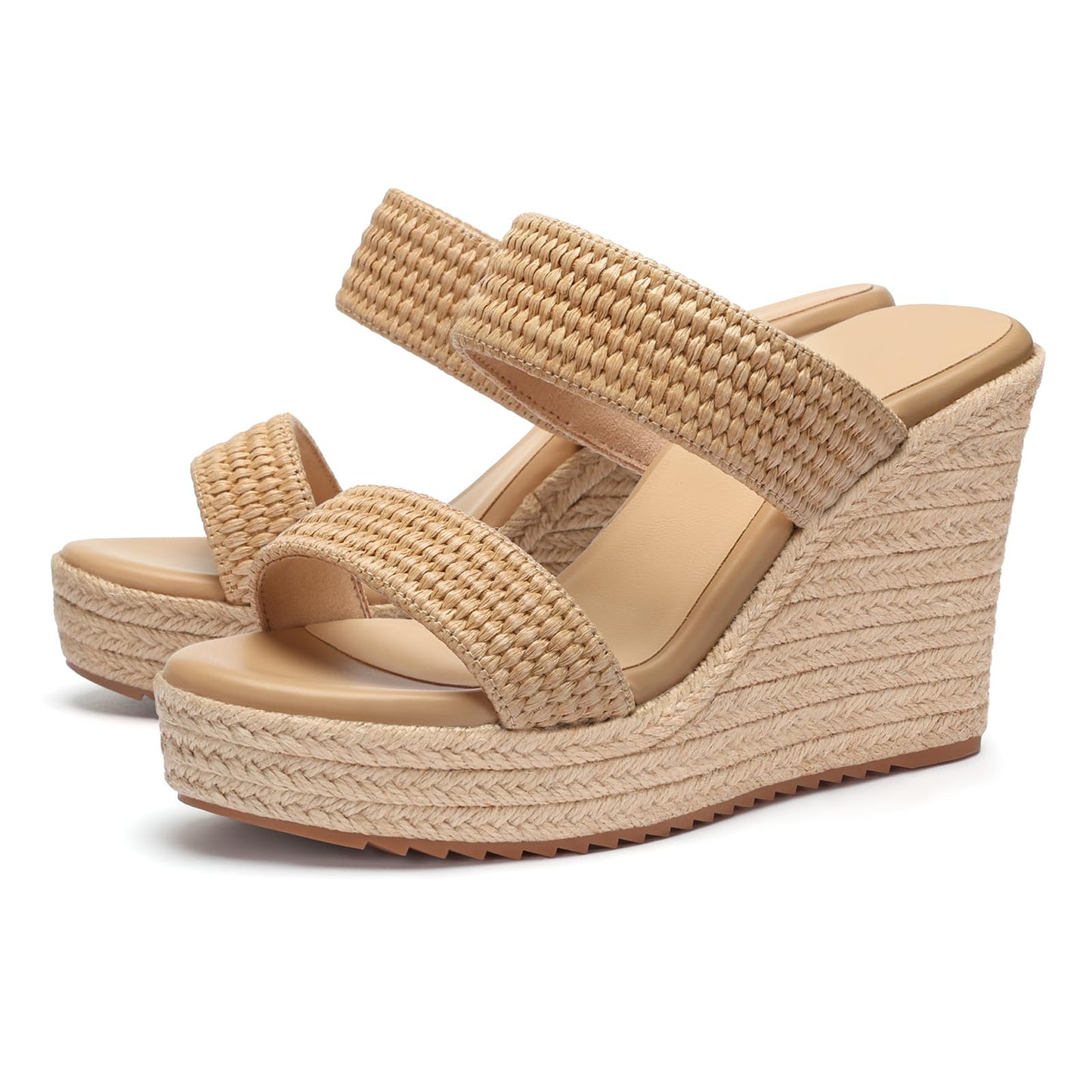 VICKI·VICKI Women's Wedge Sandals Wedges Heels Espadrilles,Slip on Open Toe Platform Summer Shoes,Casual Fashion Vacation Beach Dressy Office