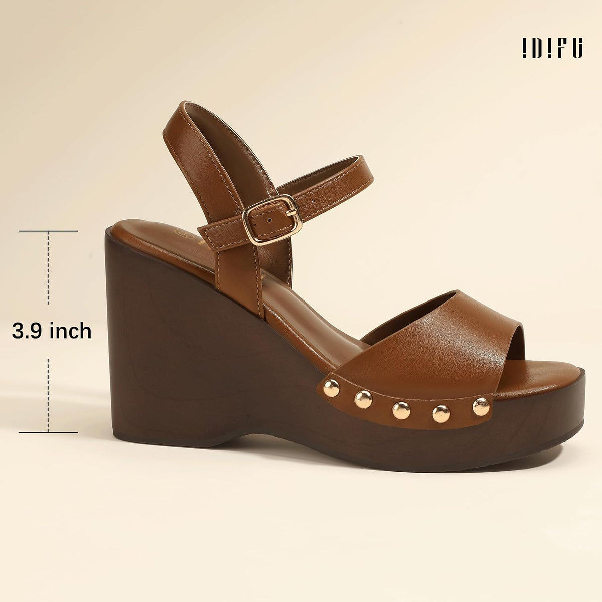 IDIFU IN4 Wedge Sandals for Women Platform Wedge Heels Square Open Toe Dressy Wedges Comfortable Summer Beach Vacation Sandals