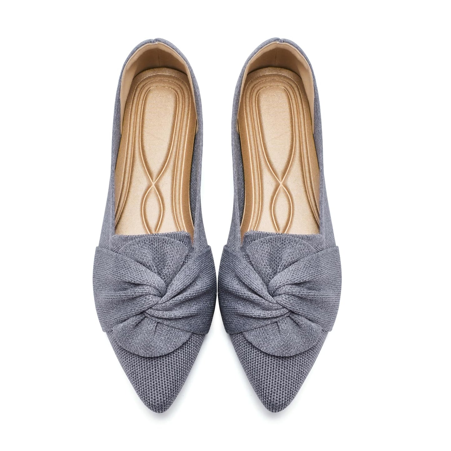 HIULYCENCE Flats for Women Pointed Toe Ballet Flats | Comfortable Knit Breathable Dressy Casual Flats with Bow for Business Work Office Walking Flat Shoes