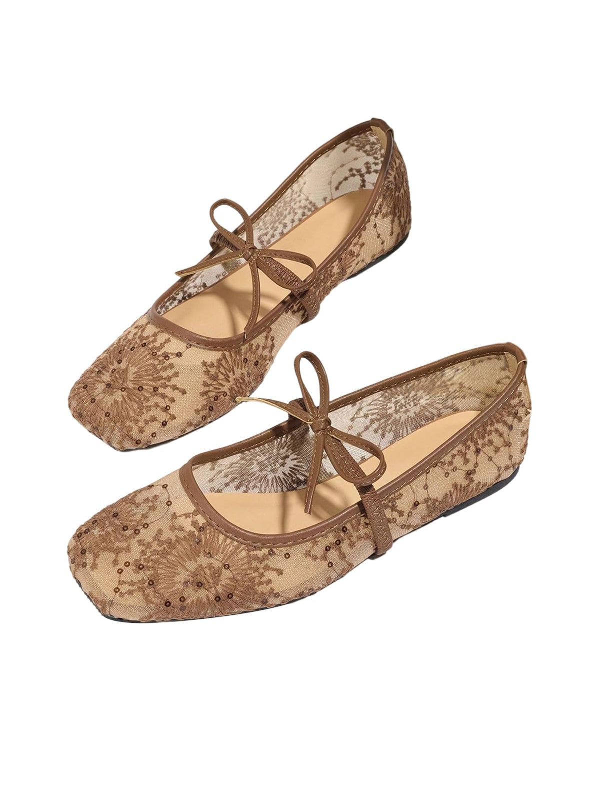 BEAUDRM Women's Polka Dots Mesh Ballet Flats Cute Lace Ballerina Flats | Closed Toe, Square Maryjane Flat, Dressy Casual Work Shoes, Leopard, Lace, Floral, Wedding