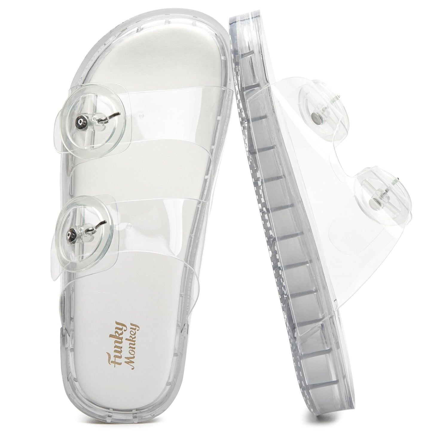 FUNKYMONKEY Women's Comfort Slides Non-Slip Lightweight Flat Beach Sandals | Adjustable Buckle Plastic Sandals with Arch Support, Waterproof Non-Slip Summer Slippers for Pool, Shower & Daily Wear