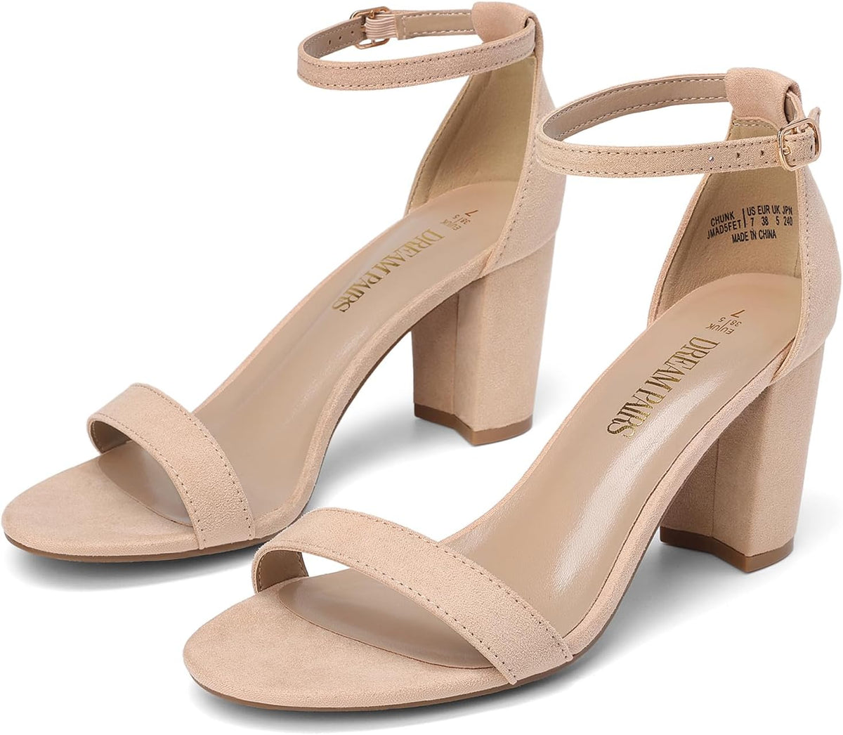 DREAM PAIRS Women's Comfort Block Heel Sandals | Open Toe Adjustable Ankle Strap Chunky Dress Heels, Fashion Heeled Sandals for Prom, Wedding Guest and Formal Events