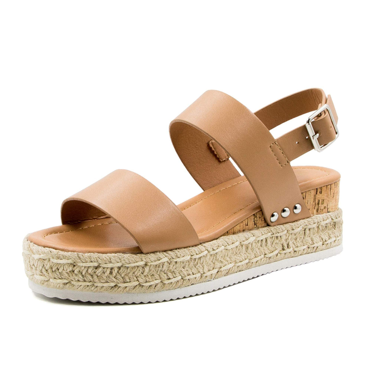 Athlefit Women's Espadrilles Sandals Ankle Strap Buckle Wedge Sandal Open Toe Studded Platform Sandals