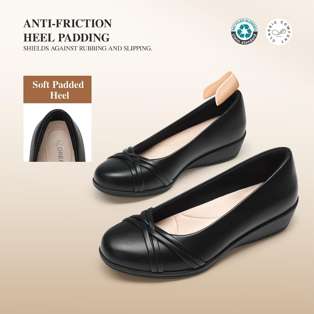DREAM PAIRS Women's Low Wedges Closed Toe Dressy Flats | Light flexible grippy TPR outsole, Breathable memory foam insole with ergonomic arch support, Padded anti-rub heel