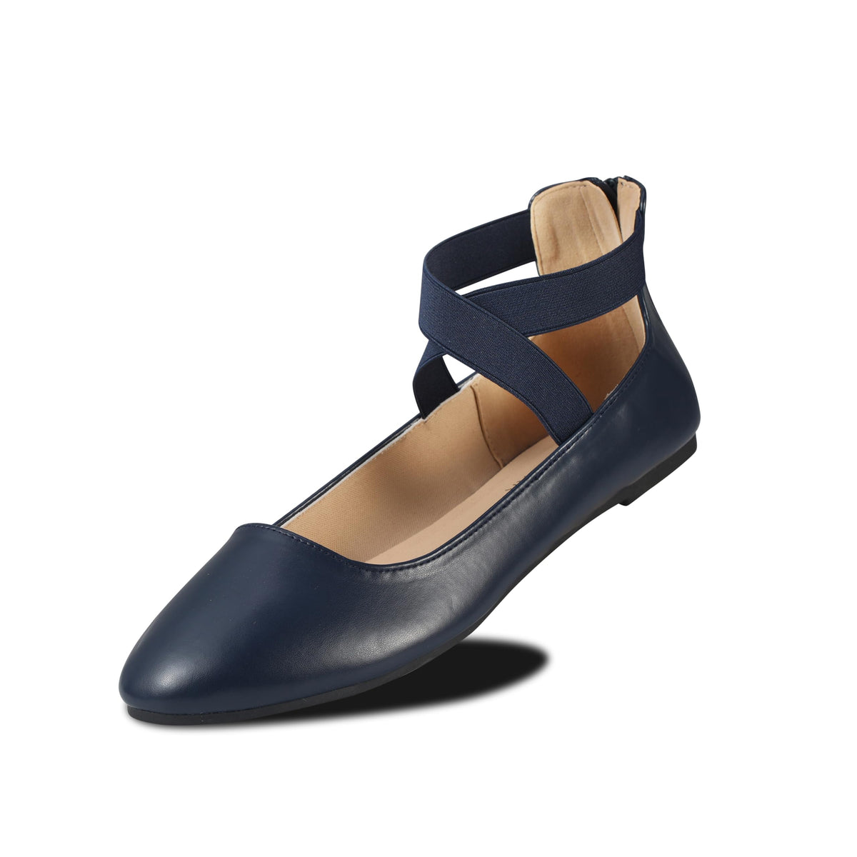 EMMA NEW YORK Ankle Strap Flats for Women | Foam Cushioned Insole, Criss Cross Elastic Strap, Dressy Mary Jane Style