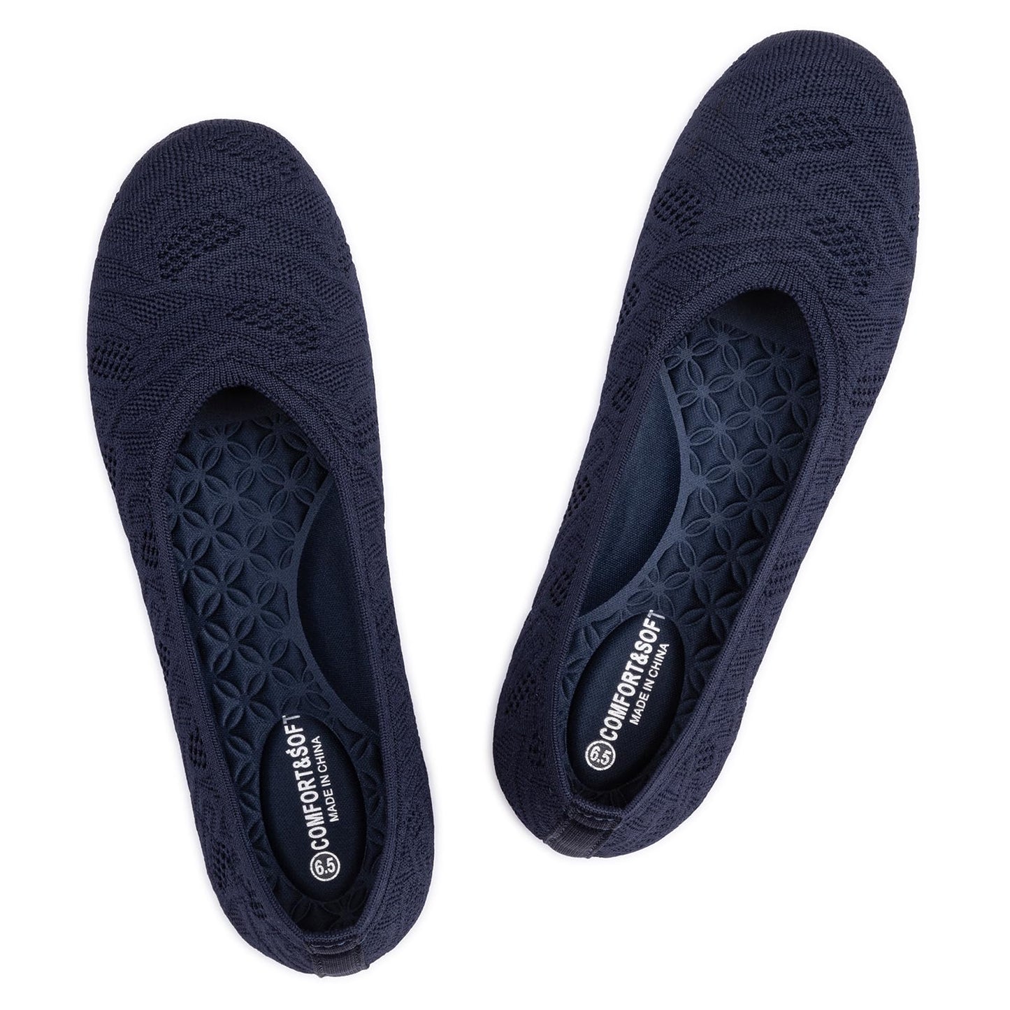 Frank Mully Women’s Ballet Flat Shoes Knit Dress Shoes Round Toe Slip On Ballerina Flats for Woman Low Wedge Comfort Soft