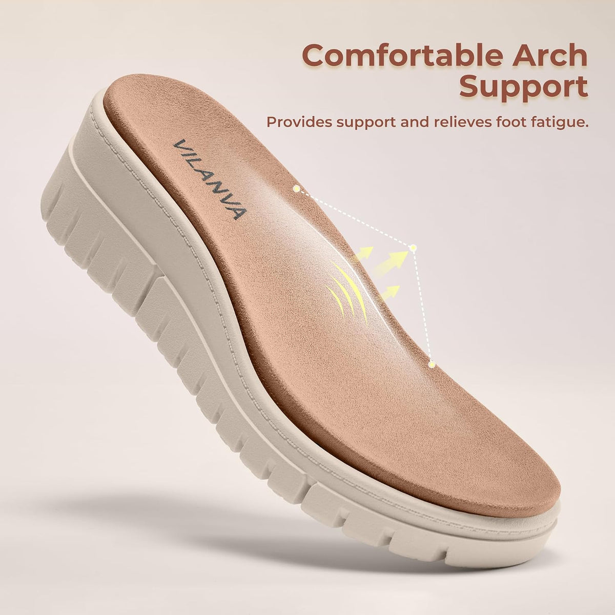 Vilanva Women's Orthopedic Platform Slip On Slides | Comfortable Arch Support, 2-Inch Wedge Heel, Adjustable Velcro Strap