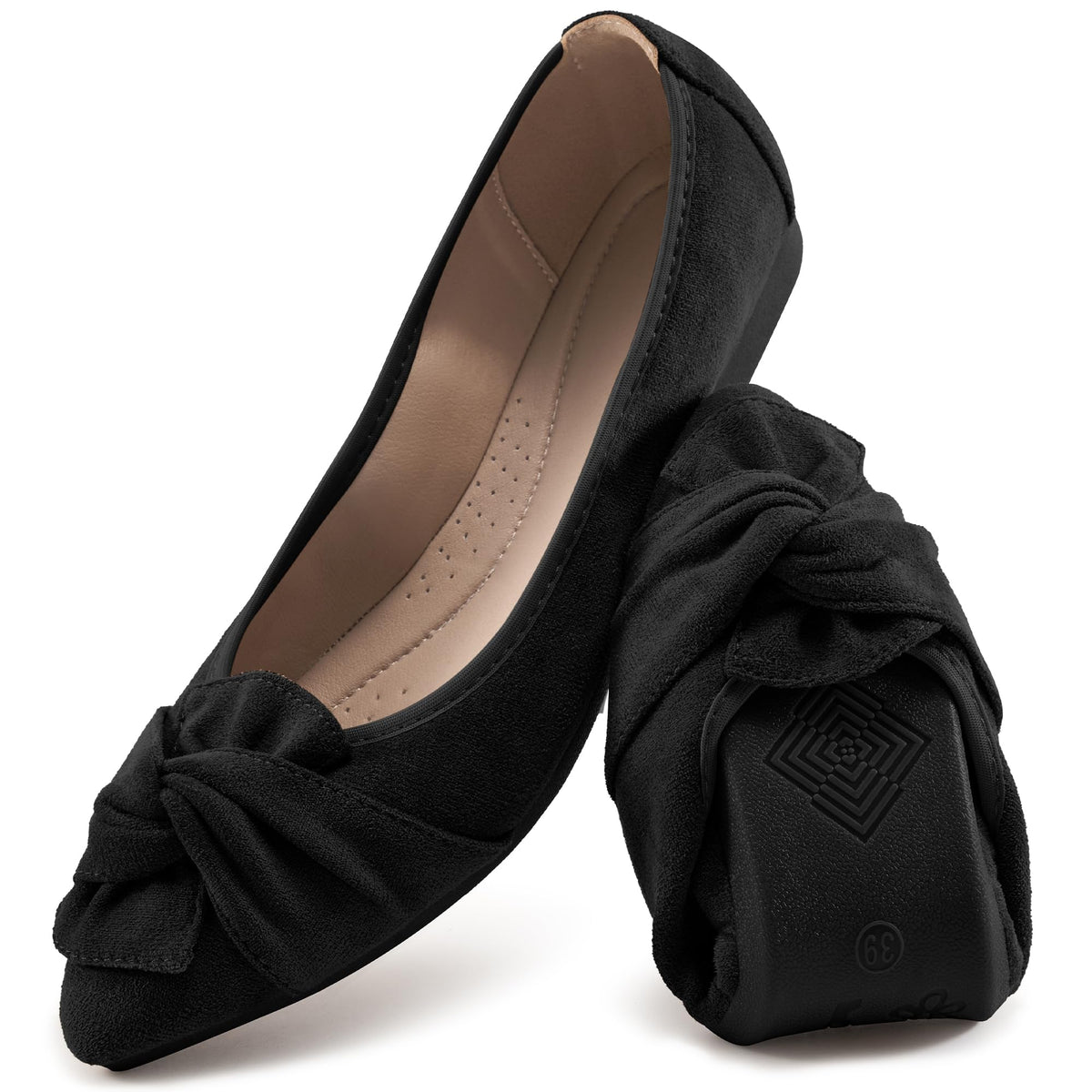 Aomigoct Comfortable Dressy Flats for Women: Cushioned Insole & Lightweight for All-Day Office Comfort - Slip On & Foldable for Working Professional with Bow