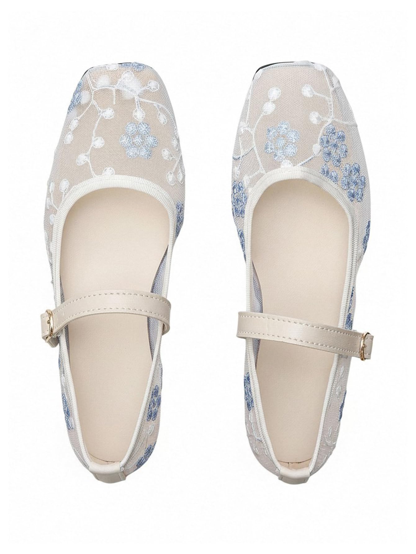 BEAUDRM Women's Polka Dots Mesh Ballet Flats Cute Lace Ballerina Flats | Closed Toe, Square Maryjane Flat, Dressy Casual Work Shoes, Leopard, Lace, Floral, Wedding