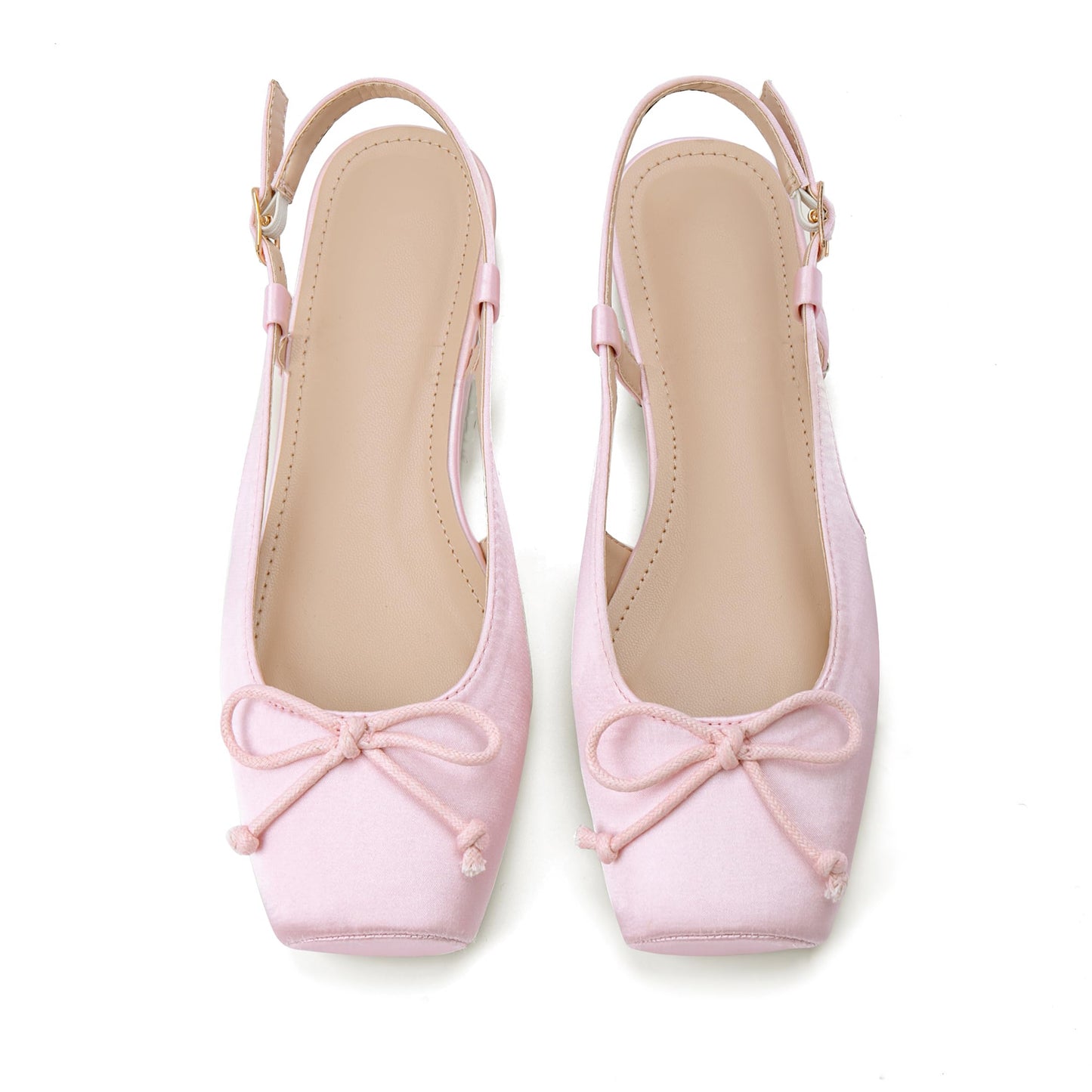 Women's Ballet Flats Slingbacks Square Toe Bow Knit Dressy Flat Shoes with Ankle Buckles Satin