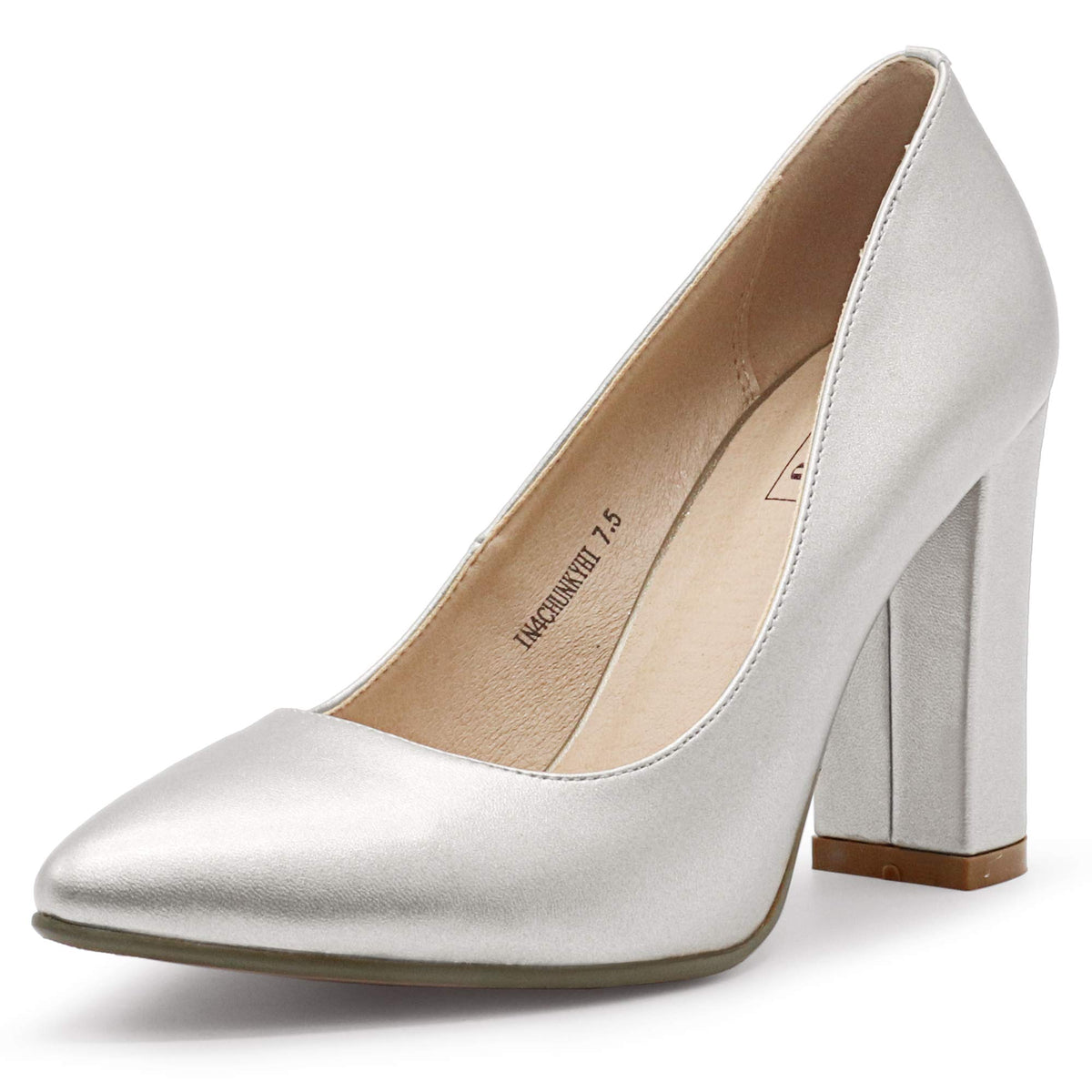 IDIFU Women's IN4 Chunky High Heels Closed Pointed Toe Pumps | Formal Block Heel Office Business Wedding Dress Shoes for Women Ladies