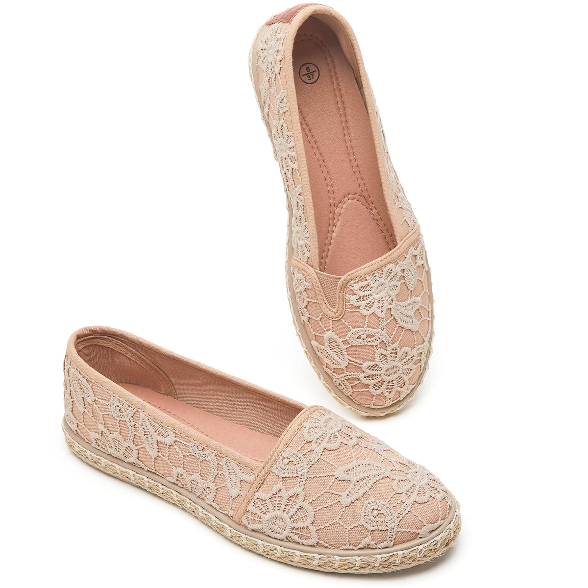 BABUDOG Women's Flats with Flower Embroideried,White Lace Ballet Flats,Comfortable Dress Flats