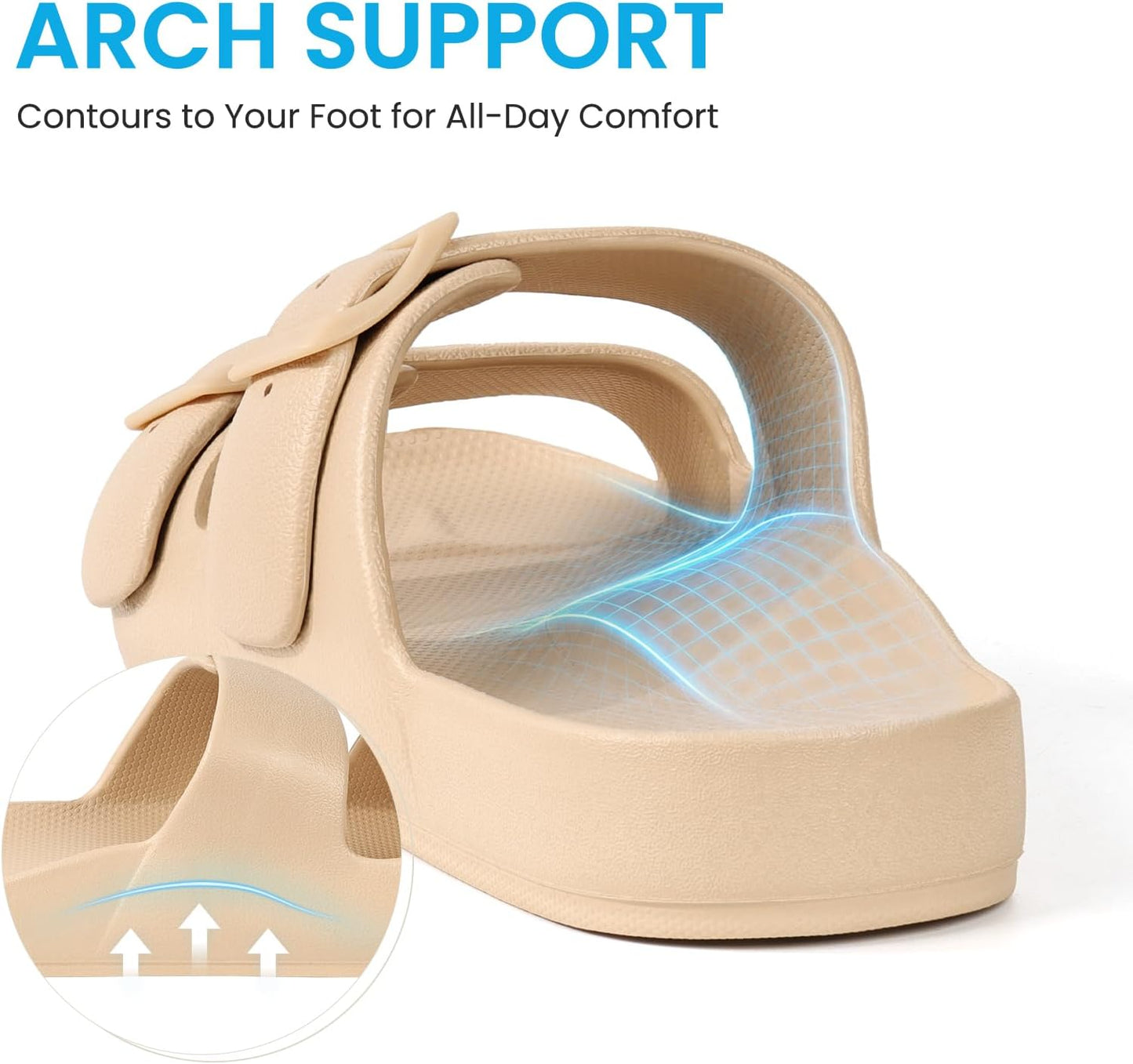 Women's Sandals with Arch Support Lightweight EVA Comfortable Slides Summer Beach Sandals with Adjustable Buckle