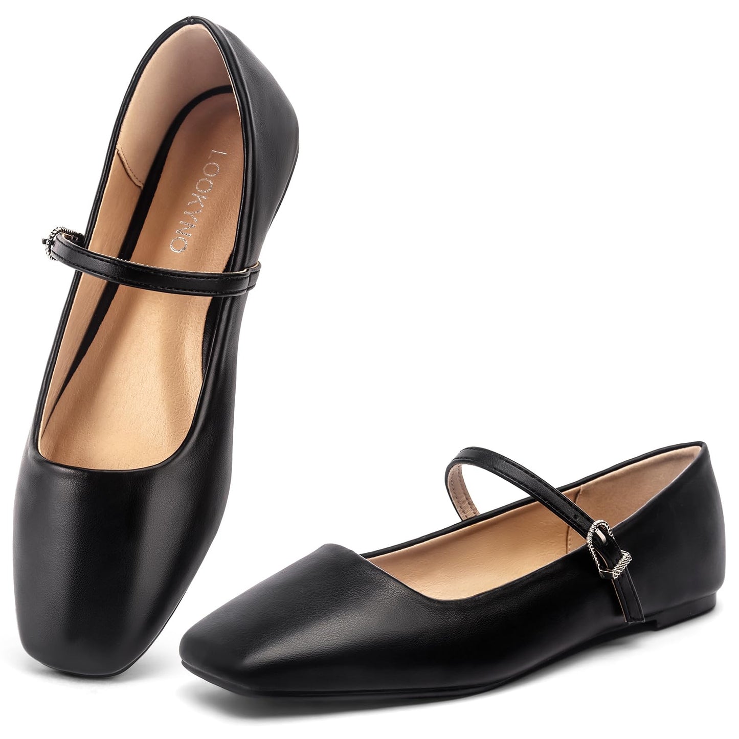 Womens Mary Jane Flats Closed Toe Buckle Strap Square Toe Ballet Flats | Closed Toe, Adjustable Strap, Buckle Closure, Comfortable, Soft PU Leather