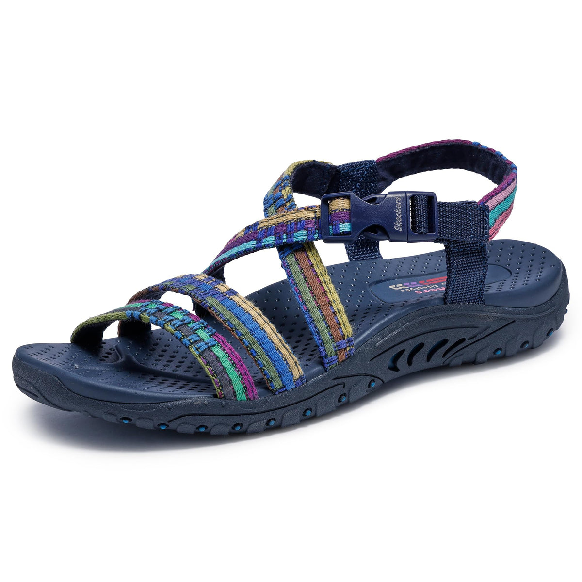 Skechers Women's Reggae Sew Me Boho Slingback Sandal | Machine Washable, Vegan, Arch Support Footbed, Woven Nylon Upper, Adjustable Buckle Strap