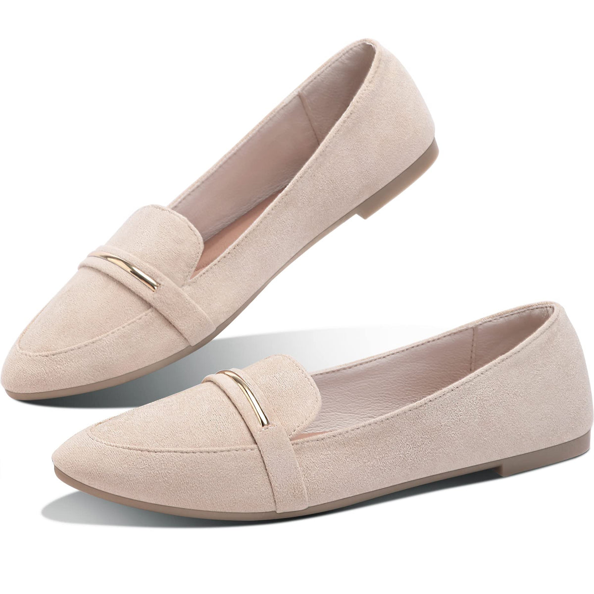 Obtaom Women's Pointy Toe Loafer Flat Comfortable Faux Suede Work Shoes,Cute Penny Loafer Slip On Ballet Flat