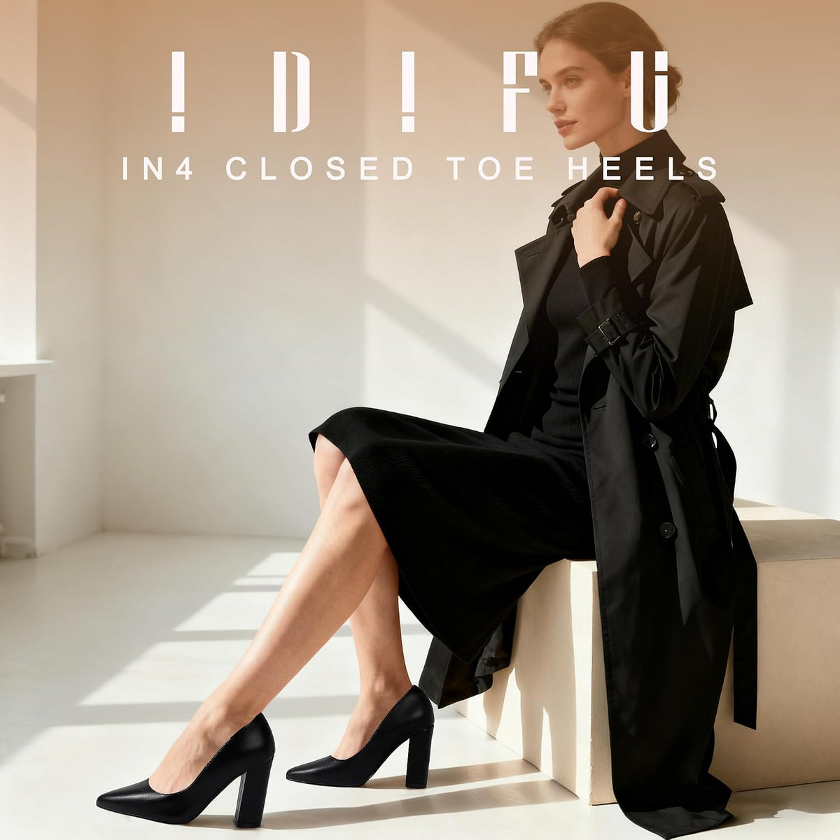 IDIFU Women's IN4 Chunky High Heels Closed Pointed Toe Pumps | Formal Block Heel Office Business Wedding Dress Shoes for Women Ladies