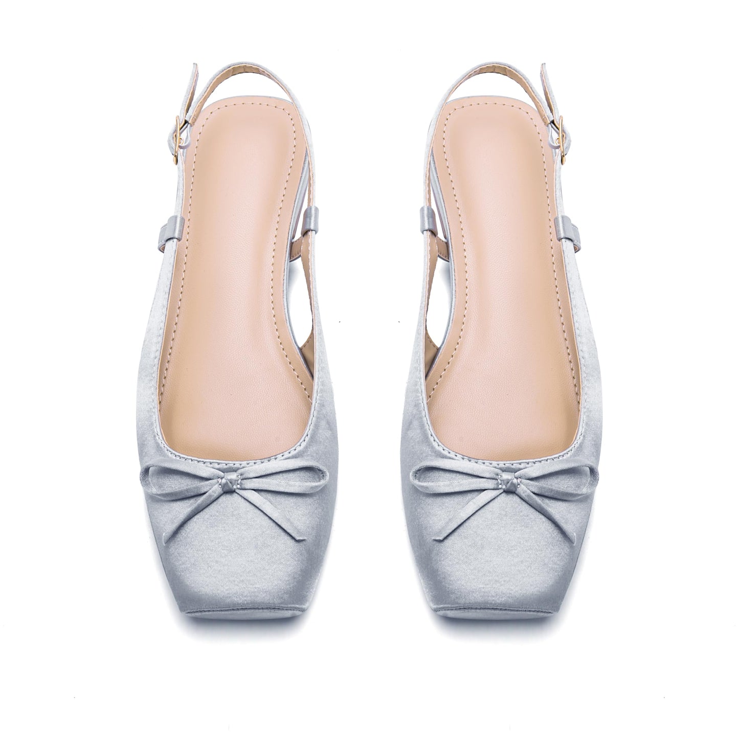 Women's Ballet Flats Slingbacks Square Toe Bow Knit Dressy Flat Shoes with Ankle Buckles Satin