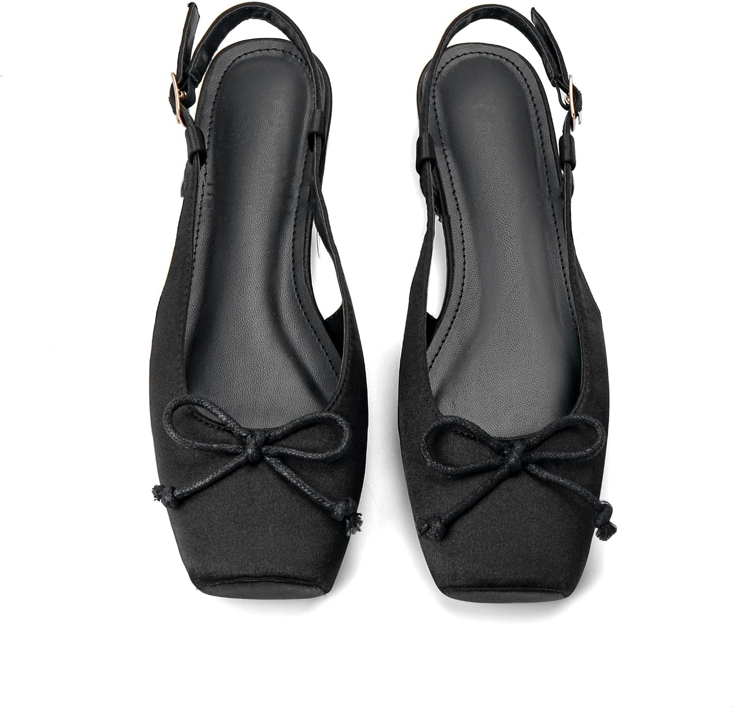 Women's Ballet Flats Slingbacks Square Toe Bow Knit Dressy Flat Shoes with Ankle Buckles Satin