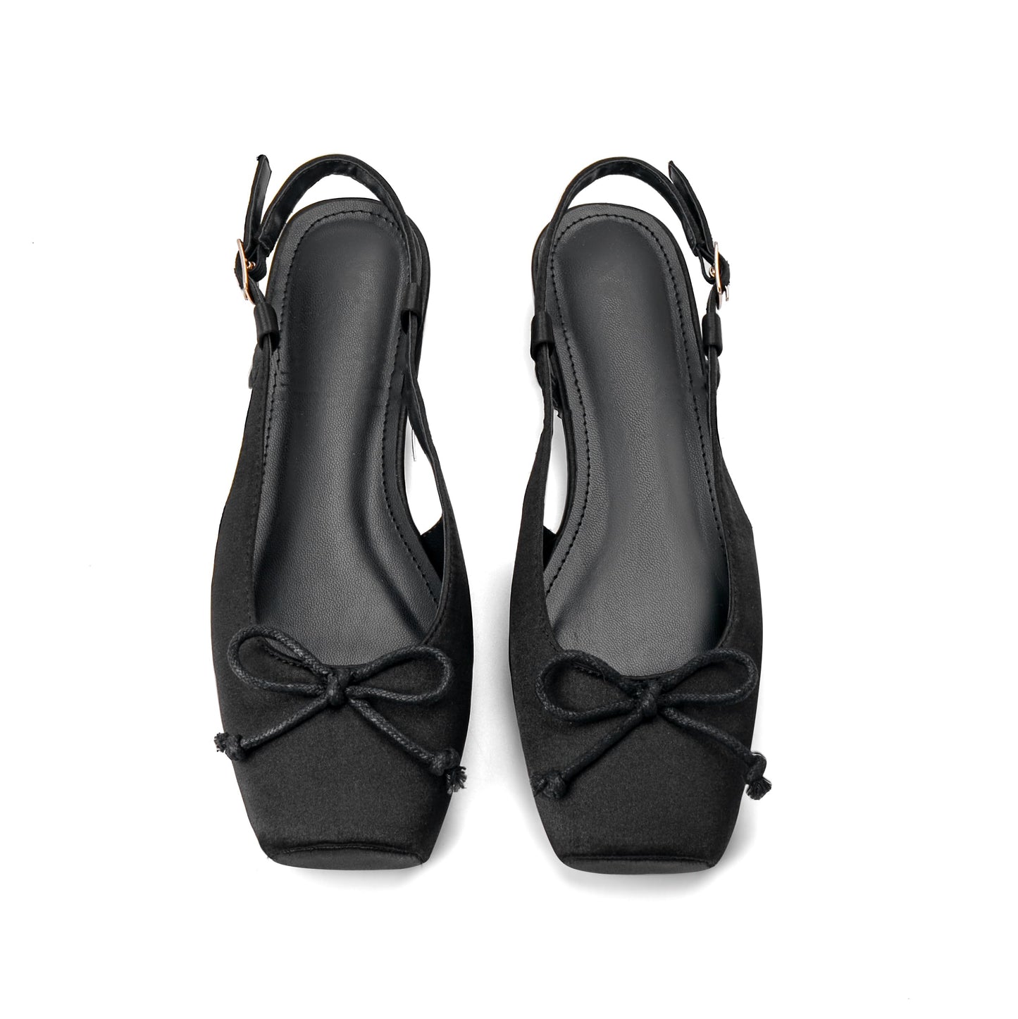Women's Ballet Flats Slingbacks Square Toe Bow Knit Dressy Flat Shoes with Ankle Buckles Satin