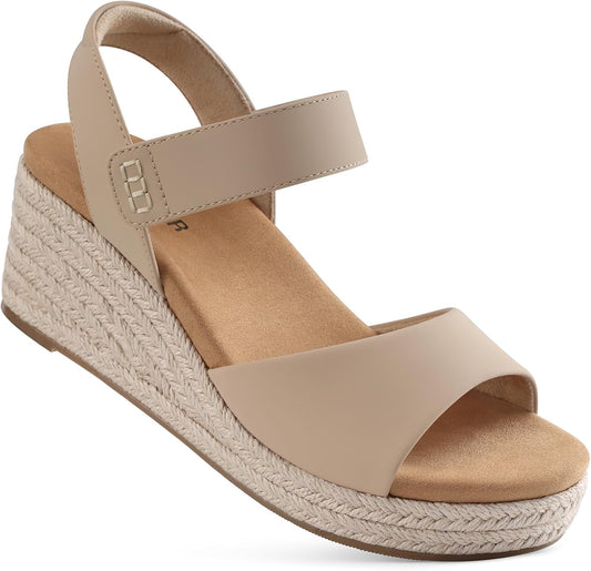 SHIBEVER Women's Wedge Sandals Espadrille: Arch Support for All-Day Comfort | Dressy Low Heels Platform Sandals for Summer Vacation Beach Wedges Outdoors Shoes Size 6-11