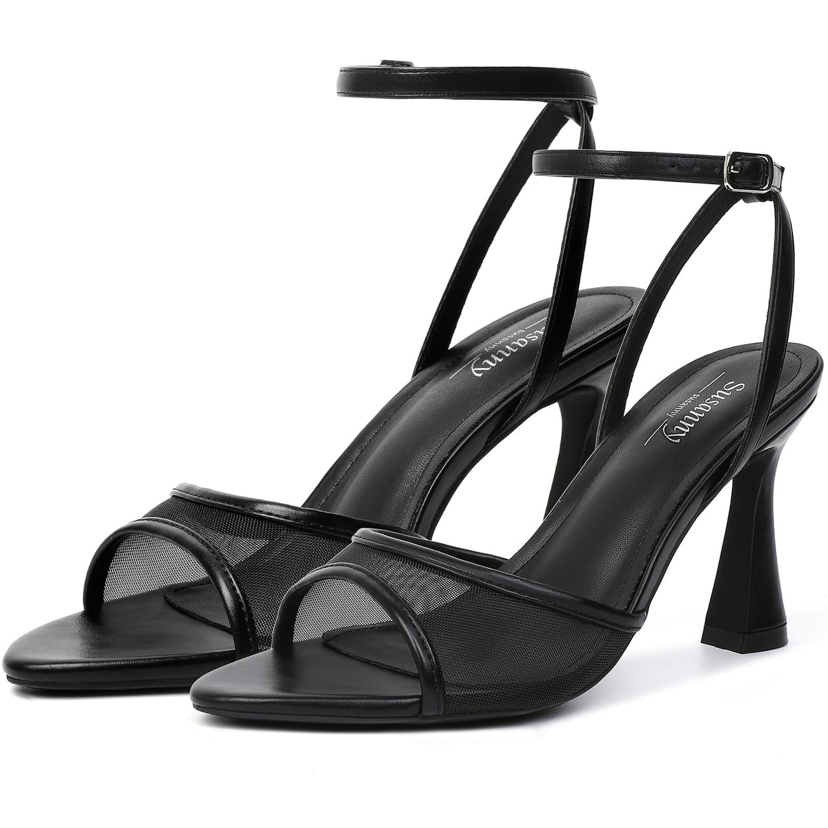 Susanny High Heels for Women Pointed Open Toe Strappy Chunky Block Heels Ankle Strap Stiletto Kitten Heeled Sandals Wedding Bridal Party Prom Sexy Dress Shoes