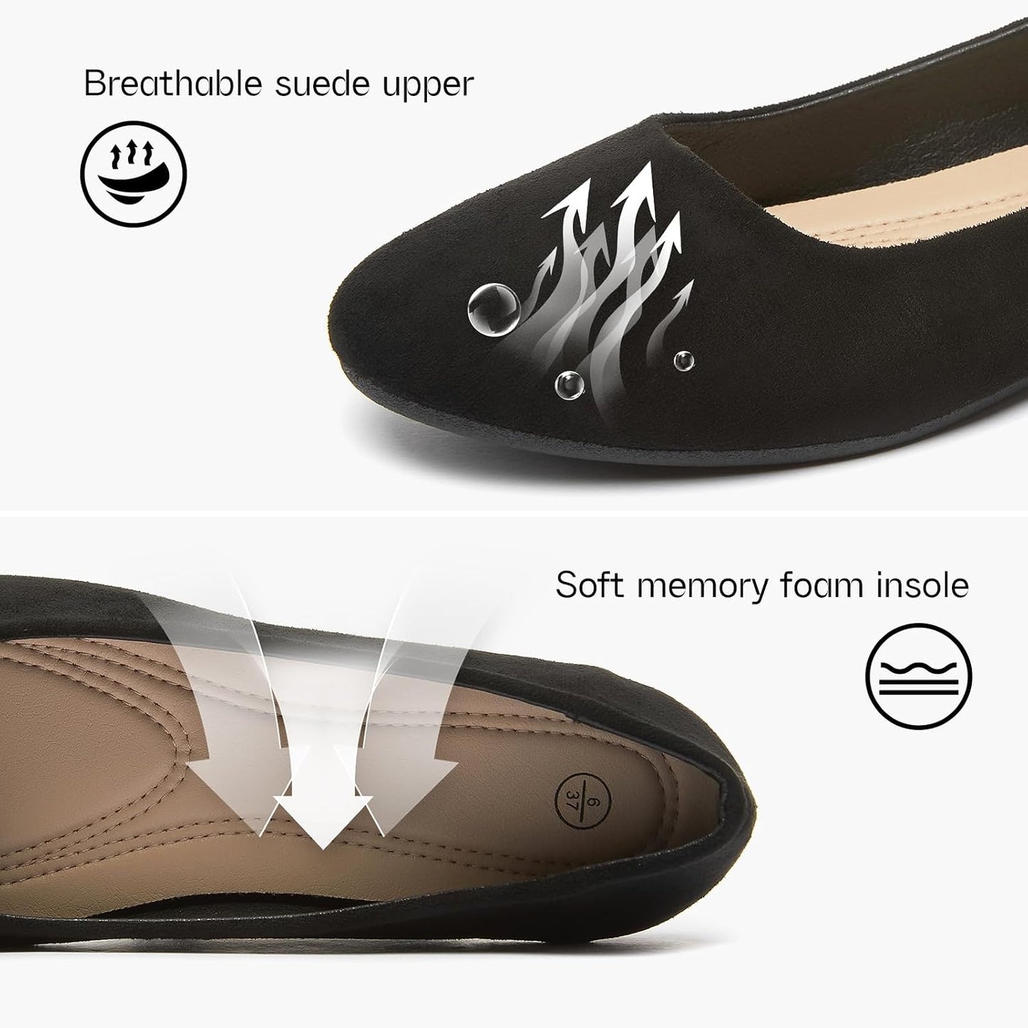 Shupua Flats for Women Round Toe Black Ballet Flats Dressy Work Shoes | Comfortable Womens Ballerina Dress Shoes, Slip On Casual Office Loafers, Comfort, Business, Wedding, Formal, Low Heel, Ladies