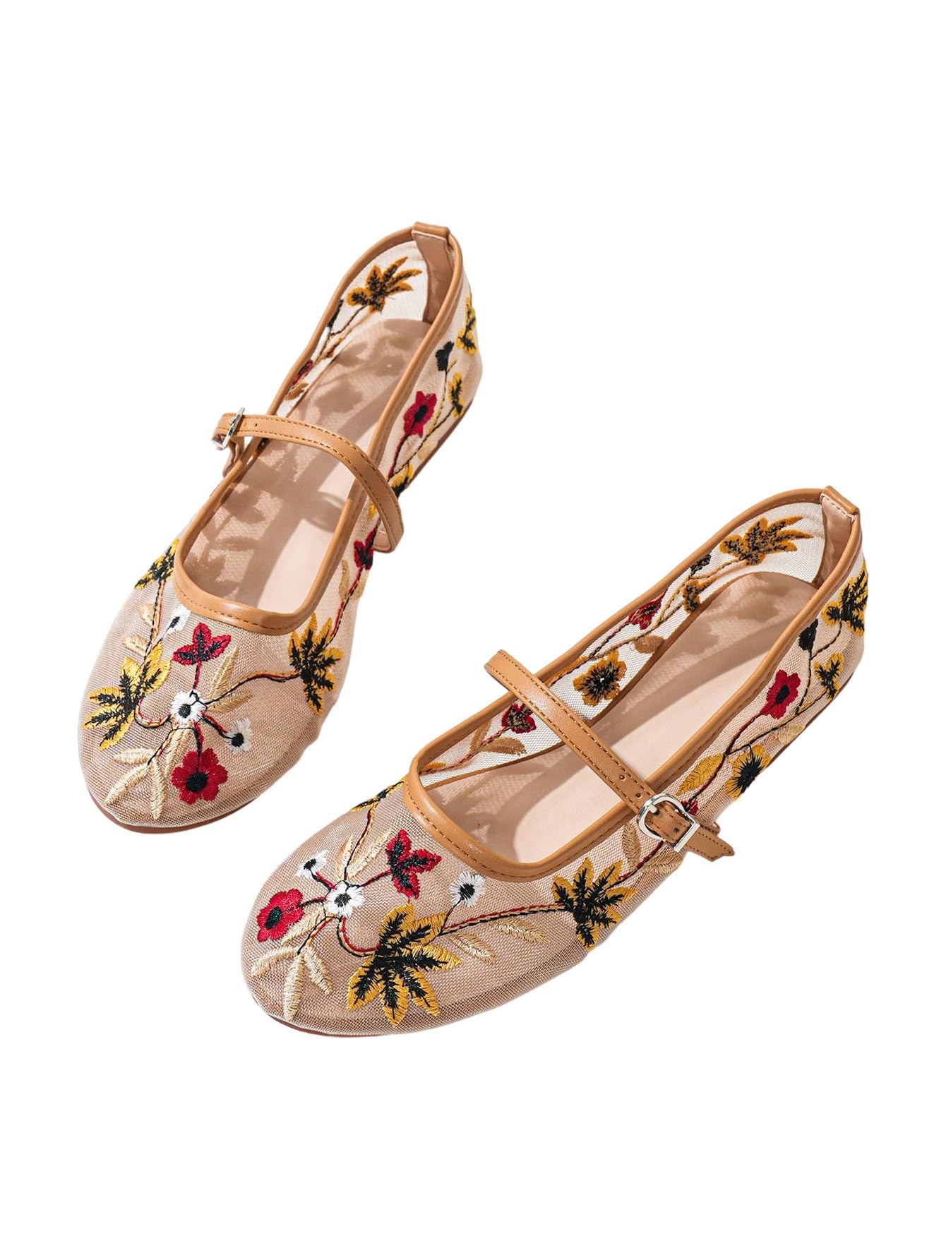 BEAUDRM Women's Polka Dots Mesh Ballet Flats Cute Lace Ballerina Flats | Closed Toe, Square Maryjane Flat, Dressy Casual Work Shoes, Leopard, Lace, Floral, Wedding