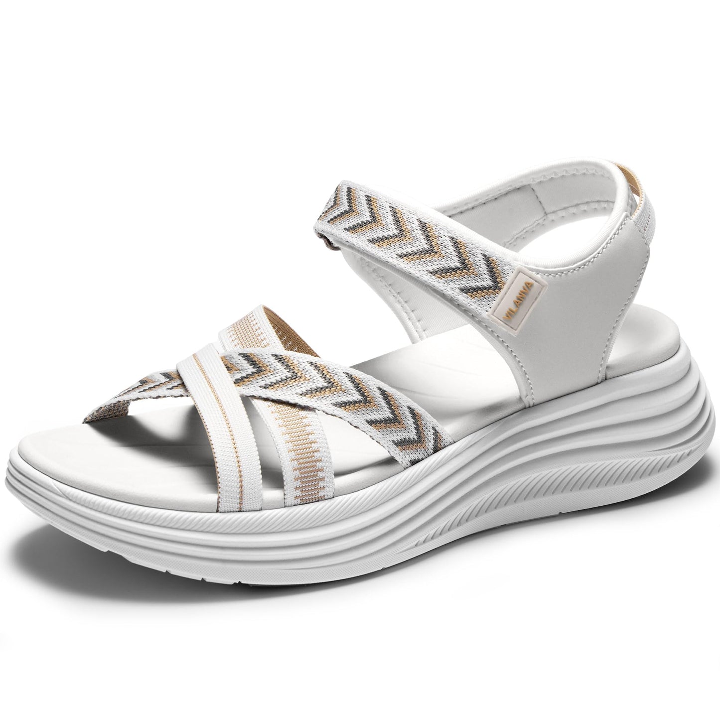 Vilanva Women's Comfortable Orthopedic Platform Walking Sandals with Arch Support Adjustable Buckle Cushioned Midsole for Plantar Fasciitis Relief Casual Sport Summer Outfits
