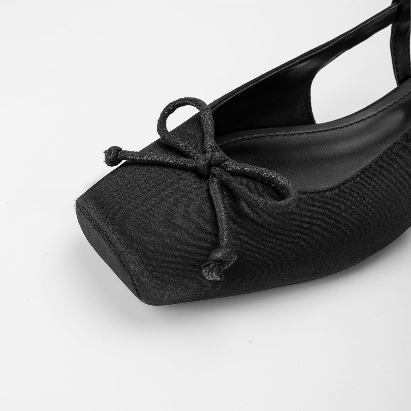 Women's Ballet Flats Slingbacks Square Toe Bow Knit Dressy Flat Shoes with Ankle Buckles Satin