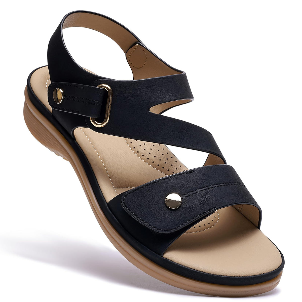 Littleplum Womens Sandals Arch Support – Comfortable Flat Sandals for Women, Summer Breathable Adjustable Orthotic Walking Shoes for Beach,Travel