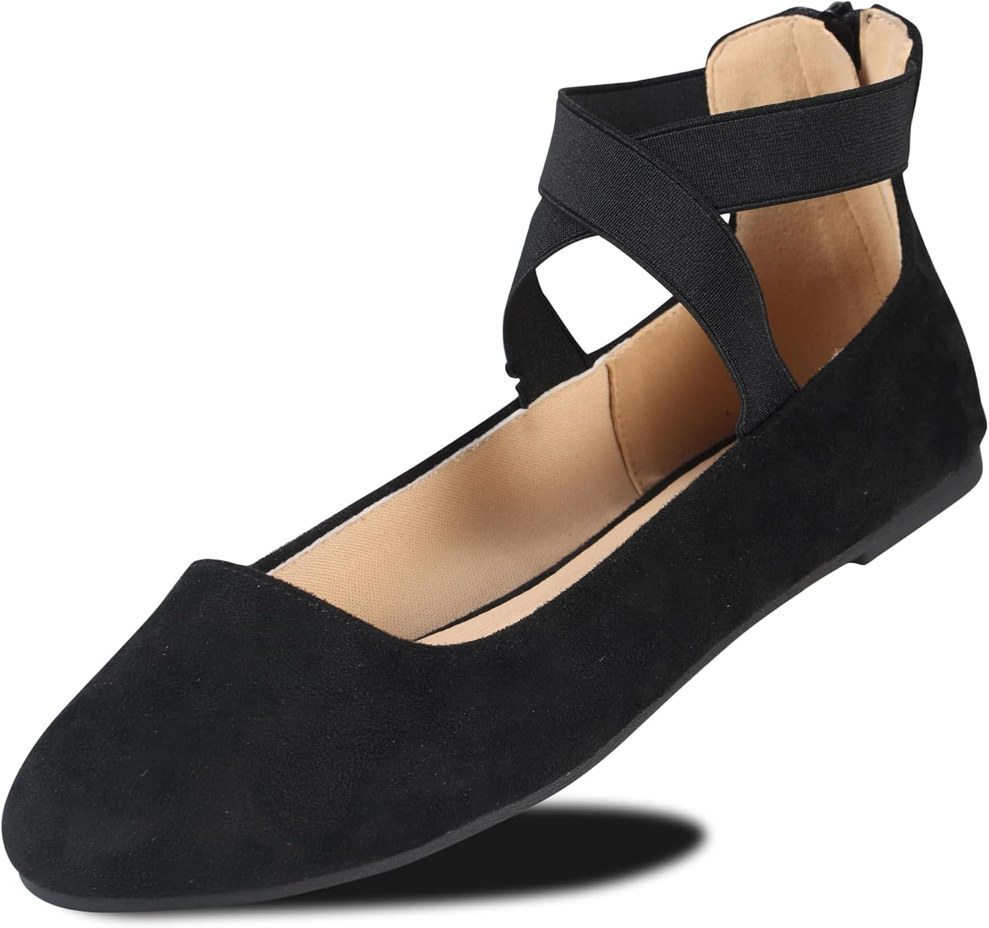 EMMA NEW YORK Ankle Strap Flats for Women | Foam Cushioned Insole, Criss Cross Elastic Strap, Dressy Mary Jane Style
