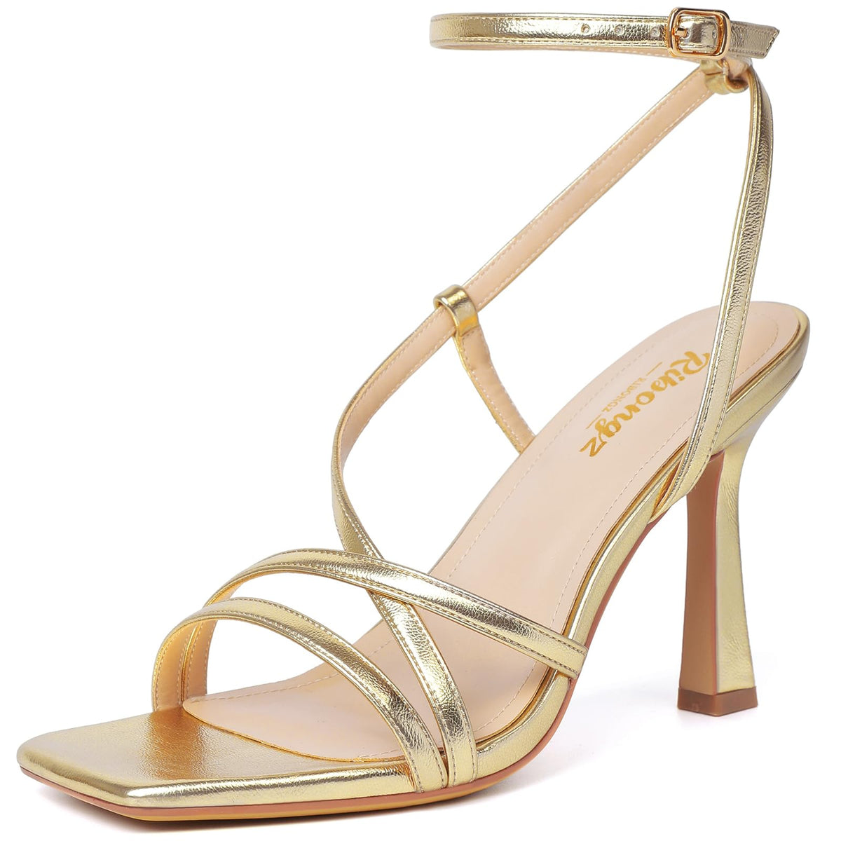 RIBONGZ Block Heels Prom Heeled Sandals for Women Chunky Square Open Toe Strappy High Heels Ankle Strap Wedding Bridal Shoes High Heel Sandals for Party Dress