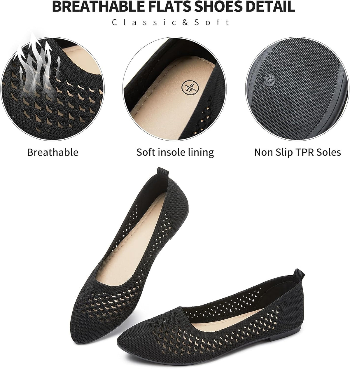 hash bubbie Women's Mesh Flats Shoes Ballet Dress Shoes | knit dressy slip on business non slip breathable casual comfortable pointed toe loafers