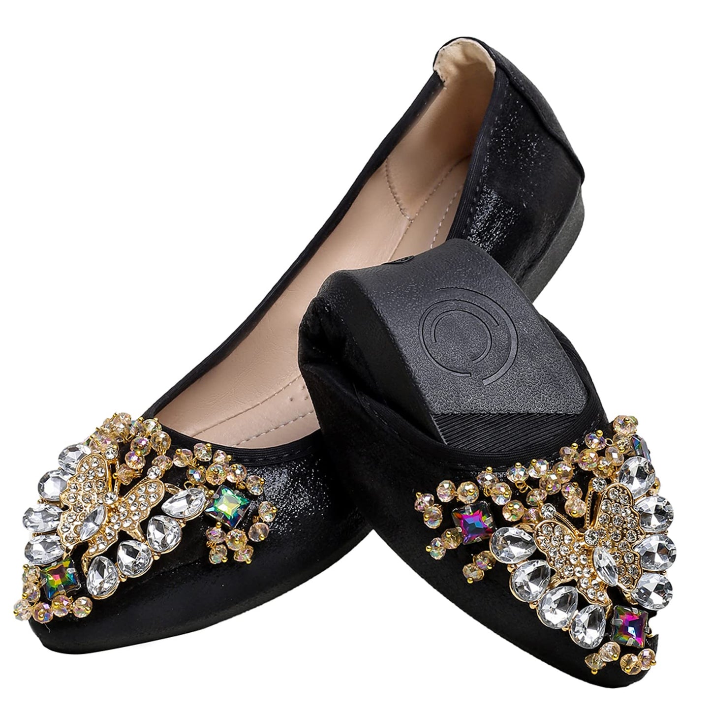 Women's Ballet Flat Shoes - Cute Rhinestones Bow Wedding Flats Slip on Flats for Women Comfort
