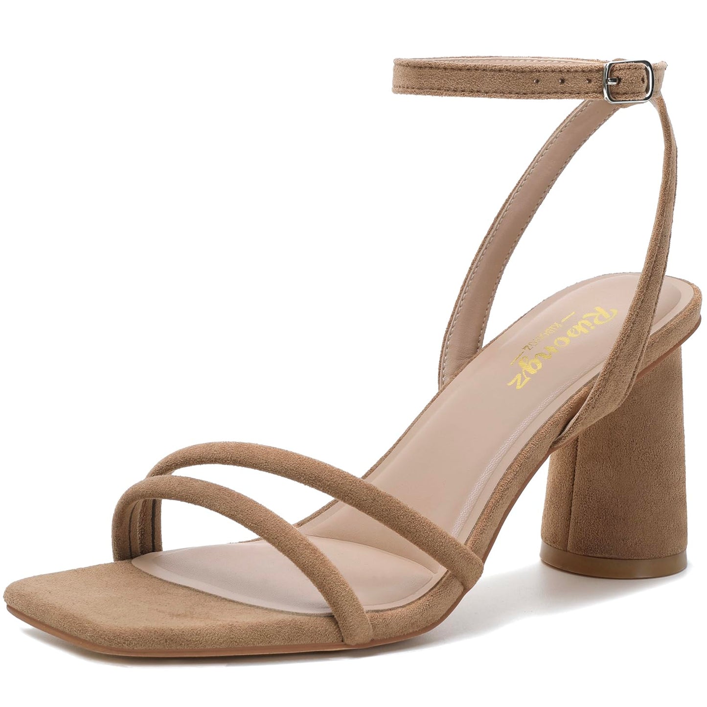 RIBONGZ Block Heels Prom Heeled Sandals for Women Chunky Square Open Toe Strappy High Heels Ankle Strap Wedding Bridal Shoes High Heel Sandals for Party Dress