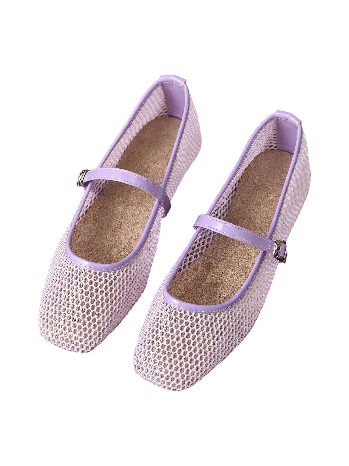 BEAUDRM Women's Polka Dots Mesh Ballet Flats Cute Lace Ballerina Flats | Closed Toe, Square Maryjane Flat, Dressy Casual Work Shoes, Leopard, Lace, Floral, Wedding