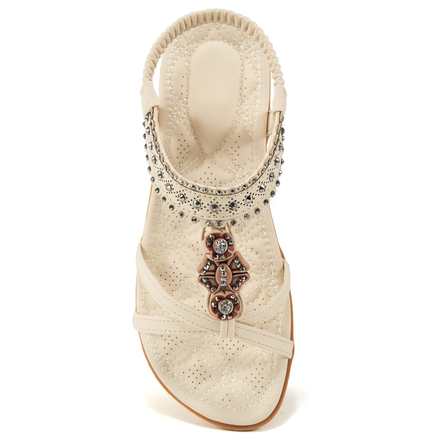 Alicegana Dressy Womens Sandals Summer: Comfortable Jeweled Bohemian Flats Sandals Women for Vacation & Wedding - Casual Walking Woman Shoes with Elastic Ankle Strap