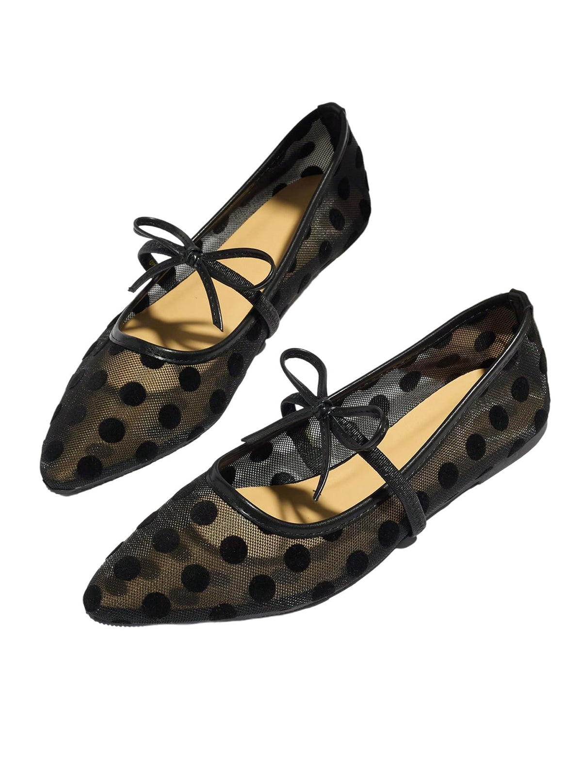 BEAUDRM Women's Polka Dots Mesh Ballet Flats Cute Lace Ballerina Flats | Closed Toe, Square Maryjane Flat, Dressy Casual Work Shoes, Leopard, Lace, Floral, Wedding