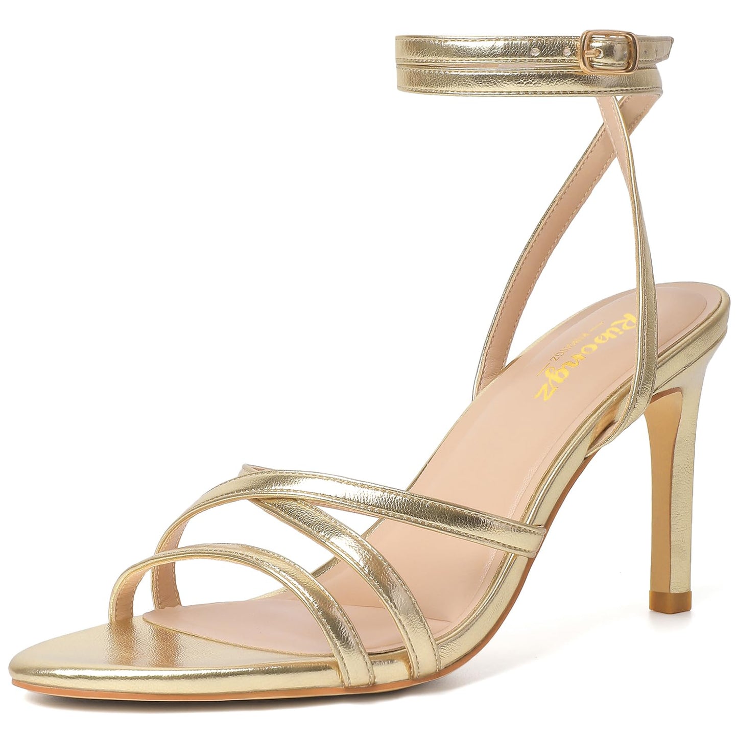 RIBONGZ Block Heels Prom Heeled Sandals for Women Chunky Square Open Toe Strappy High Heels Ankle Strap Wedding Bridal Shoes High Heel Sandals for Party Dress