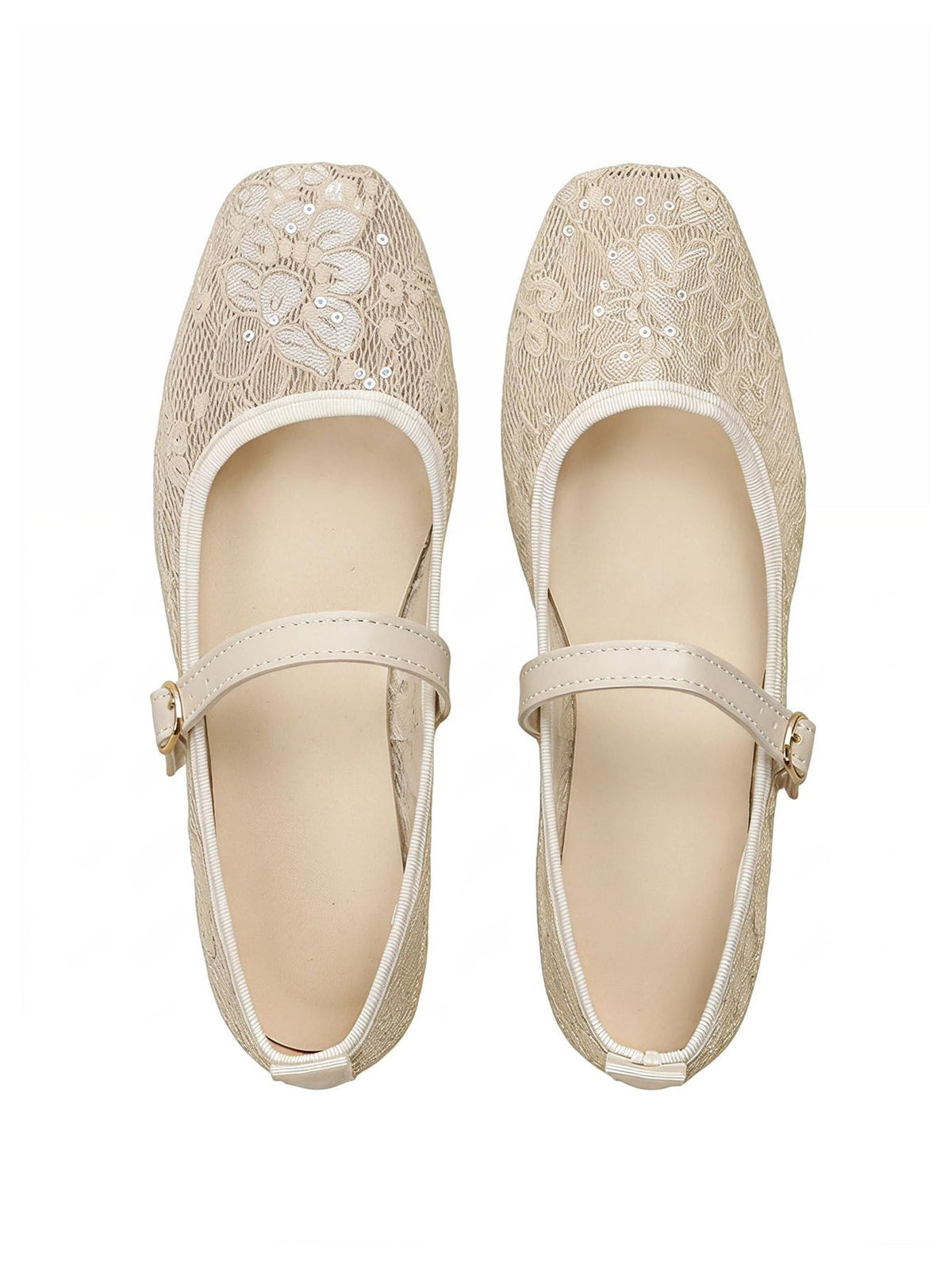BEAUDRM Women's Polka Dots Mesh Ballet Flats Cute Lace Ballerina Flats | Closed Toe, Square Maryjane Flat, Dressy Casual Work Shoes, Leopard, Lace, Floral, Wedding