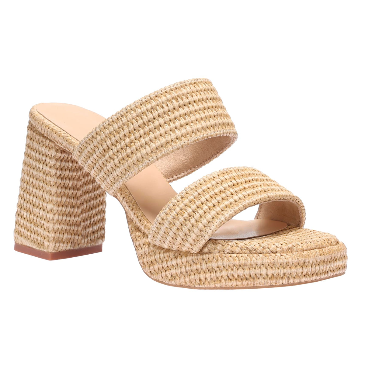 Women's Raffia Platform Heels Block Heeled Sandals Summer Beach Woven Chunky Slip On Casual Vacation
