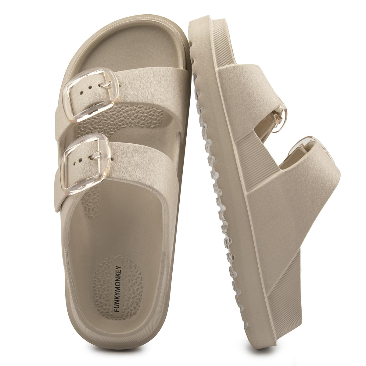 FUNKYMONKEY Women's Comfort Slides Non-Slip Lightweight Flat Beach Sandals | Adjustable Buckle Plastic Sandals with Arch Support, Waterproof Non-Slip Summer Slippers for Pool, Shower & Daily Wear